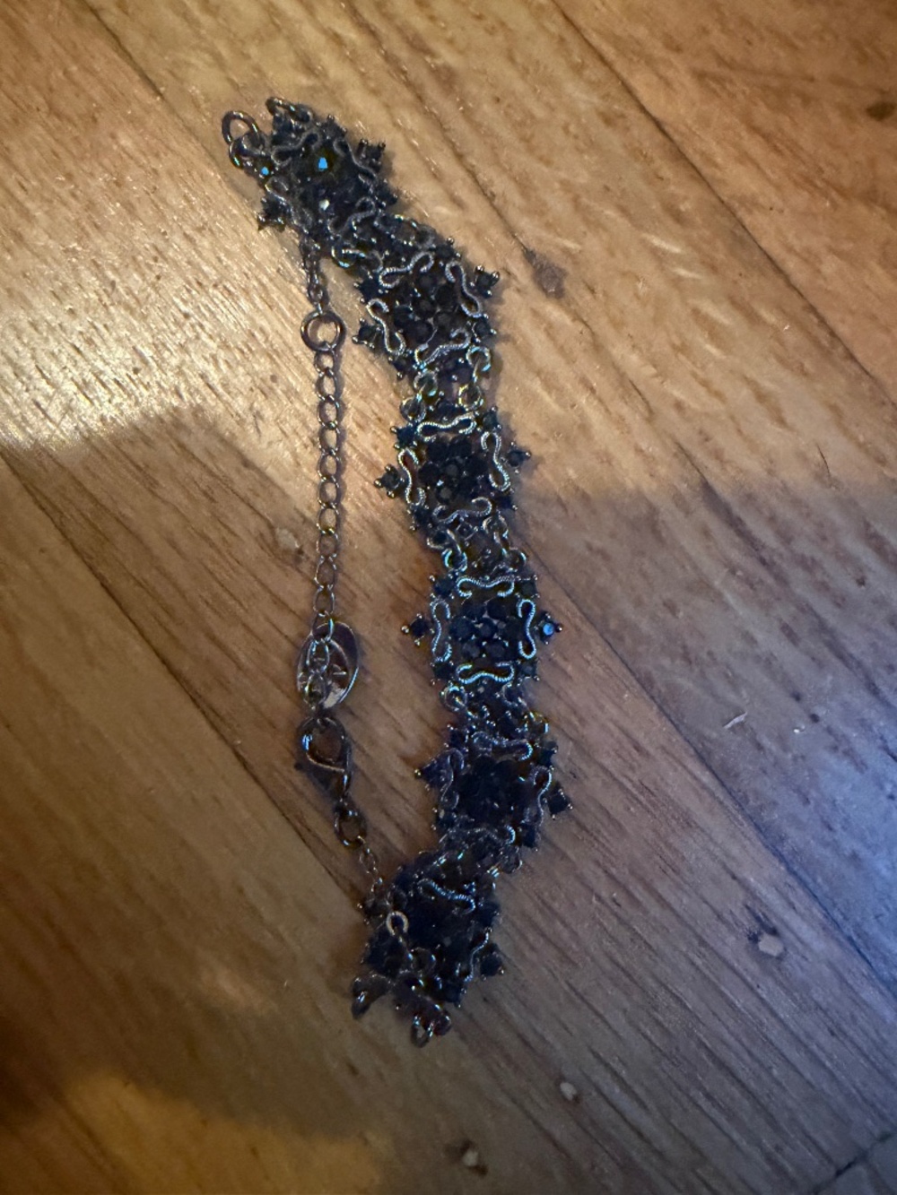Vintage Gothic Black Rhinestone & Silver Filigree Bracelet